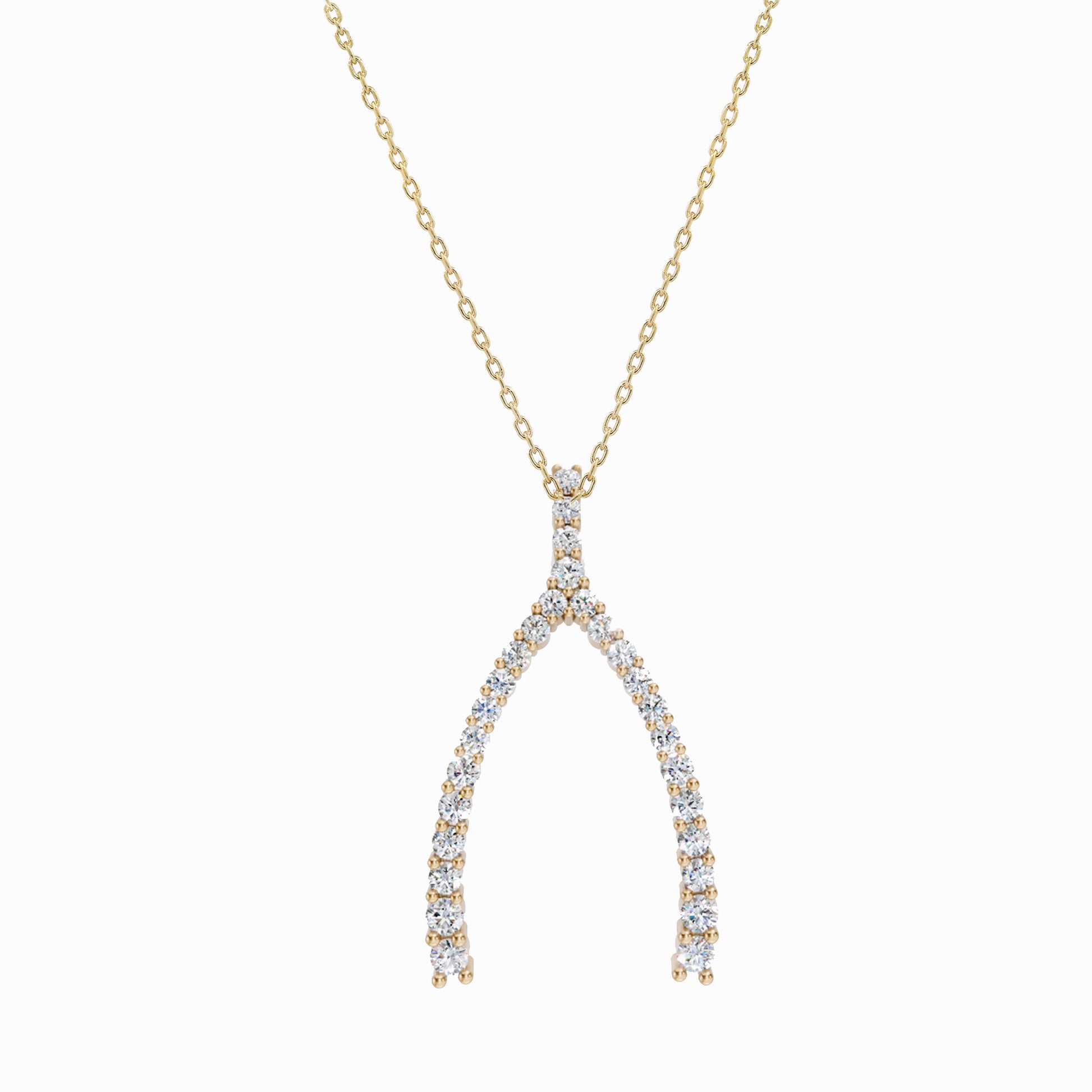 Wishbone Pavé Lab-Grown Diamond Necklace 14K Solid Gold Lucky Charm