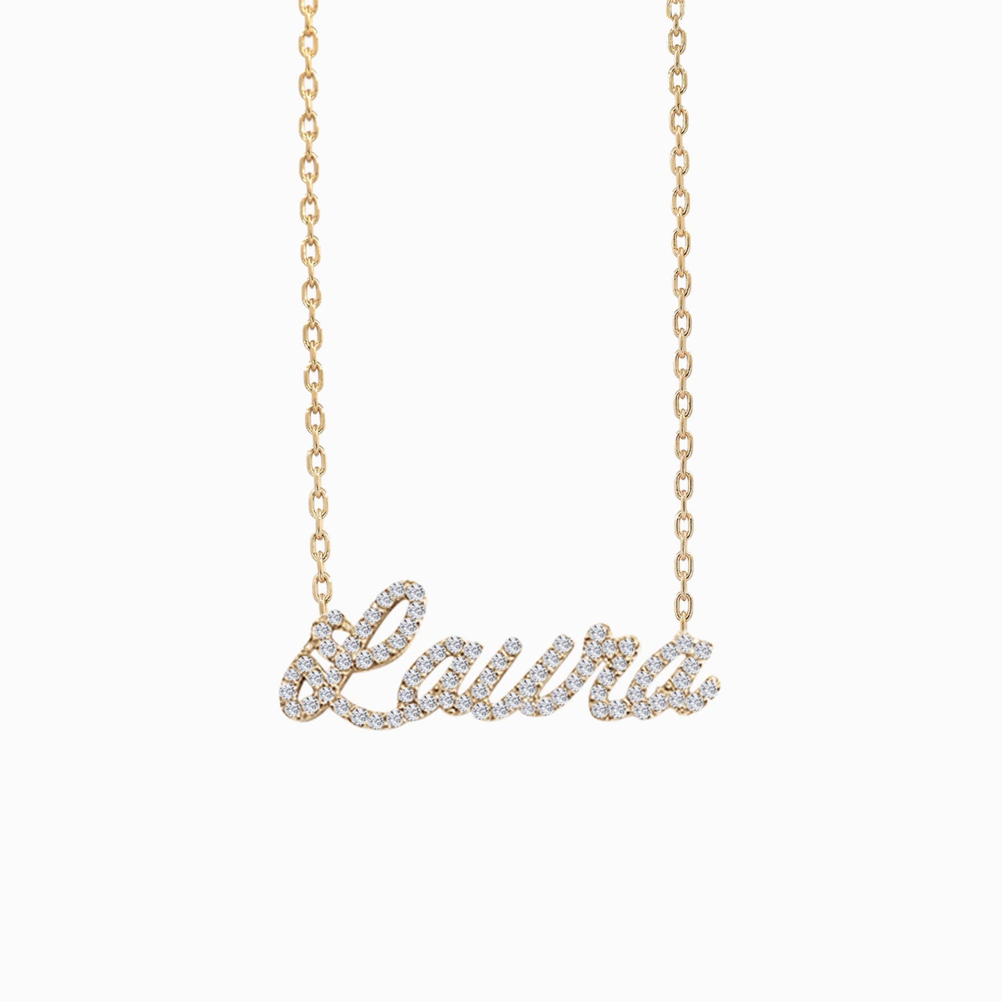 Custom Script Name Necklace Pavé Lab Diamond 14K Solid Gold – Personalized LAURA