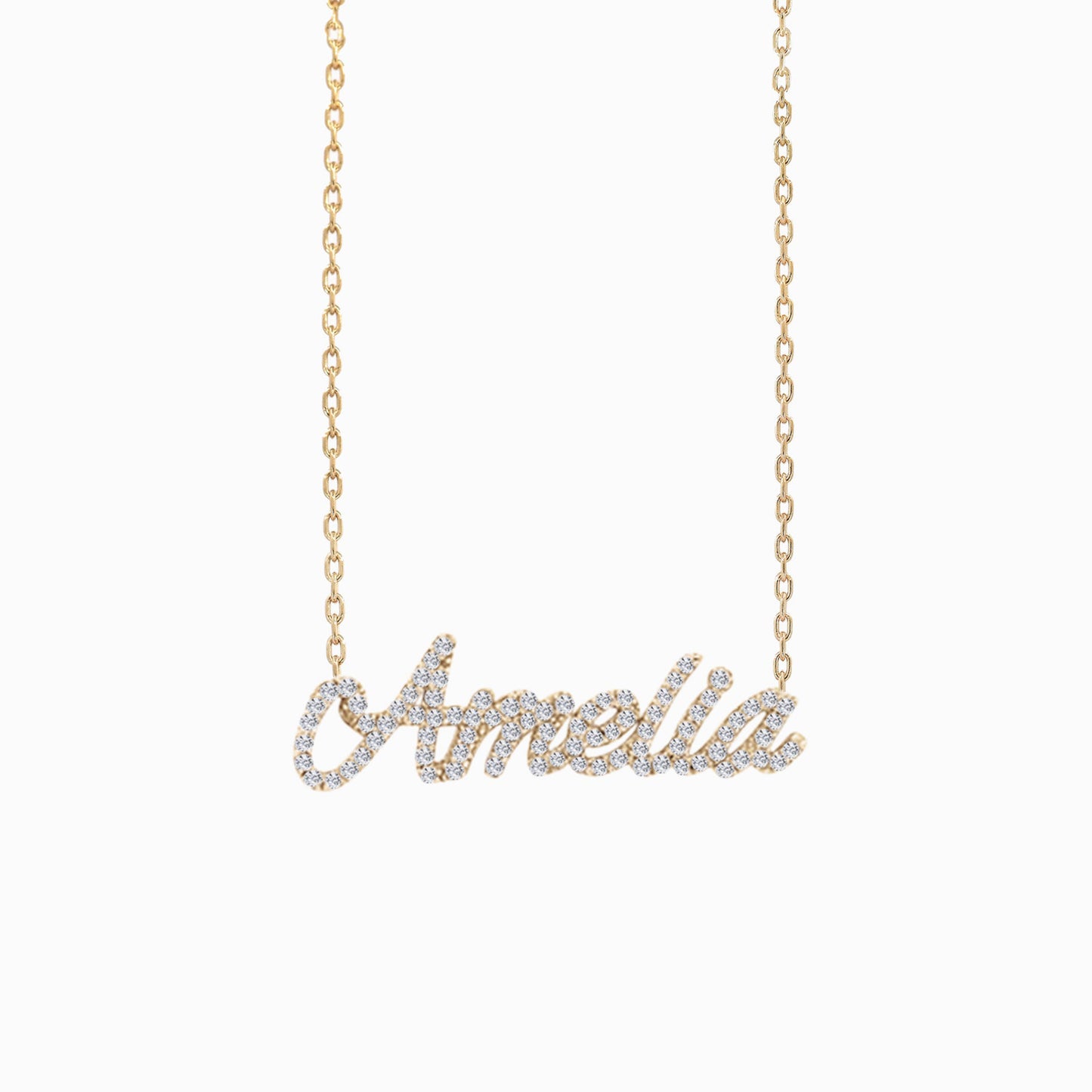 Custom Script Name Necklace Pavé Lab Diamond 14K Solid Gold – Personalized AMERIA