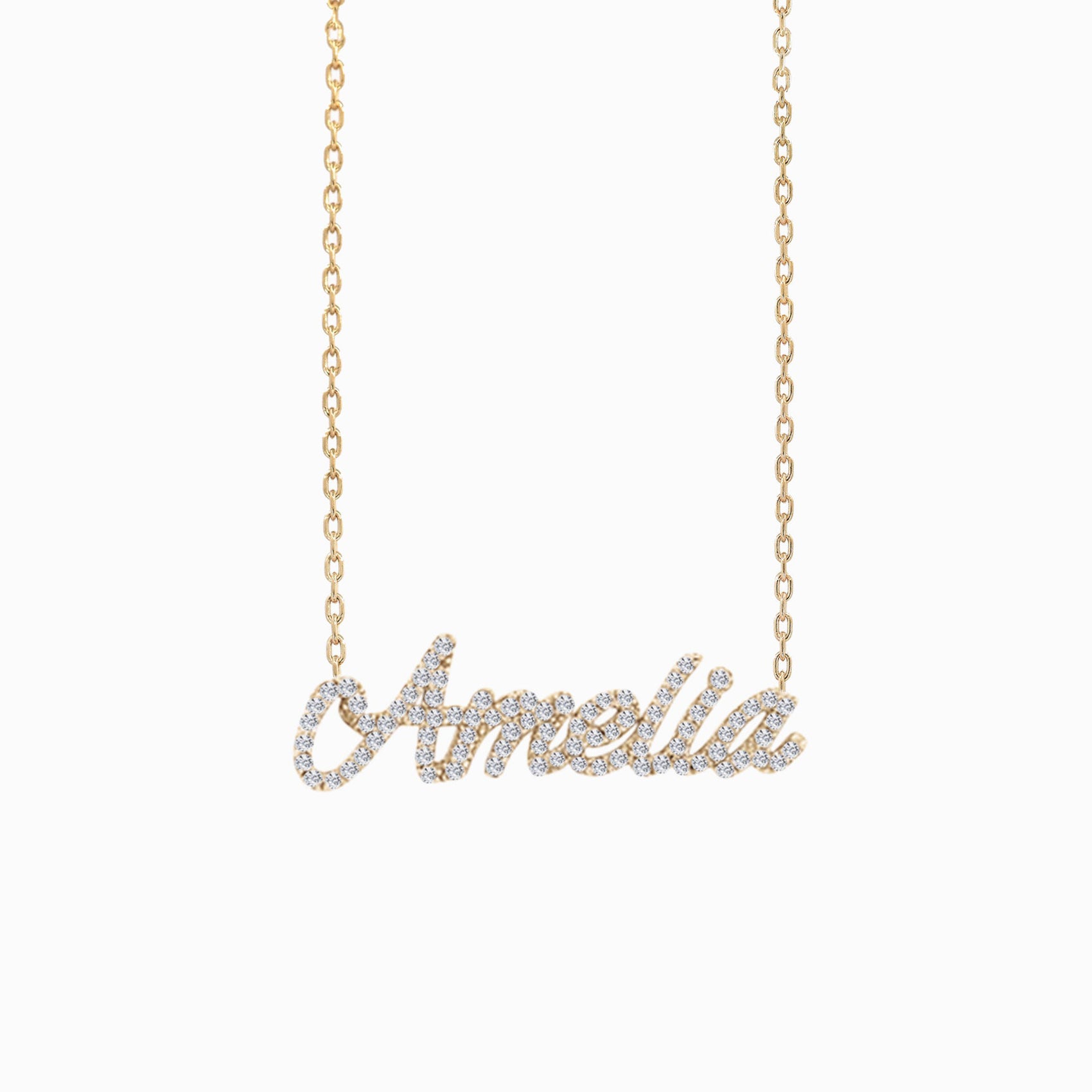 Custom Script Name Necklace Pavé Lab Diamond 14K Solid Gold – Personalized AMERIA