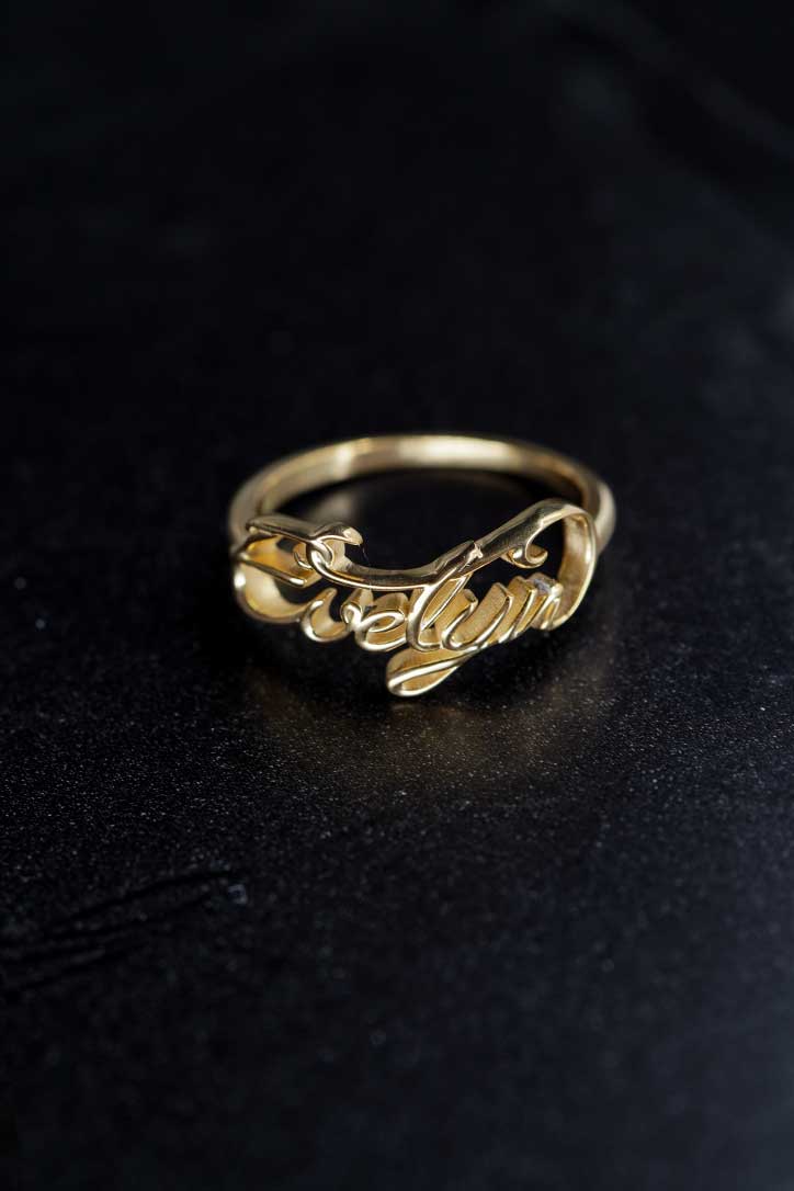Custom Script Letters Name Ring MARIA 14K Solid Gold – Personalized