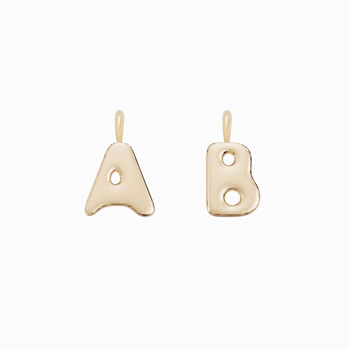 Soft Bubble Puffy Bubble Initial Letter Charm 14K Solid Gold Collection