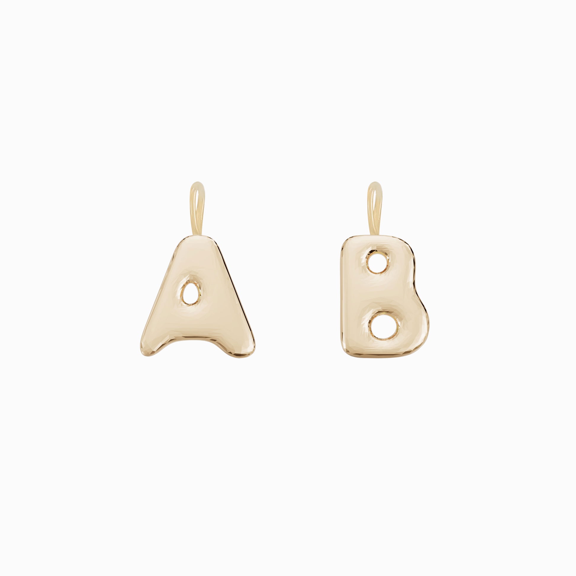 Soft Bubble Puffy Bubble Initial Letter Charm 14K Solid Gold Collection