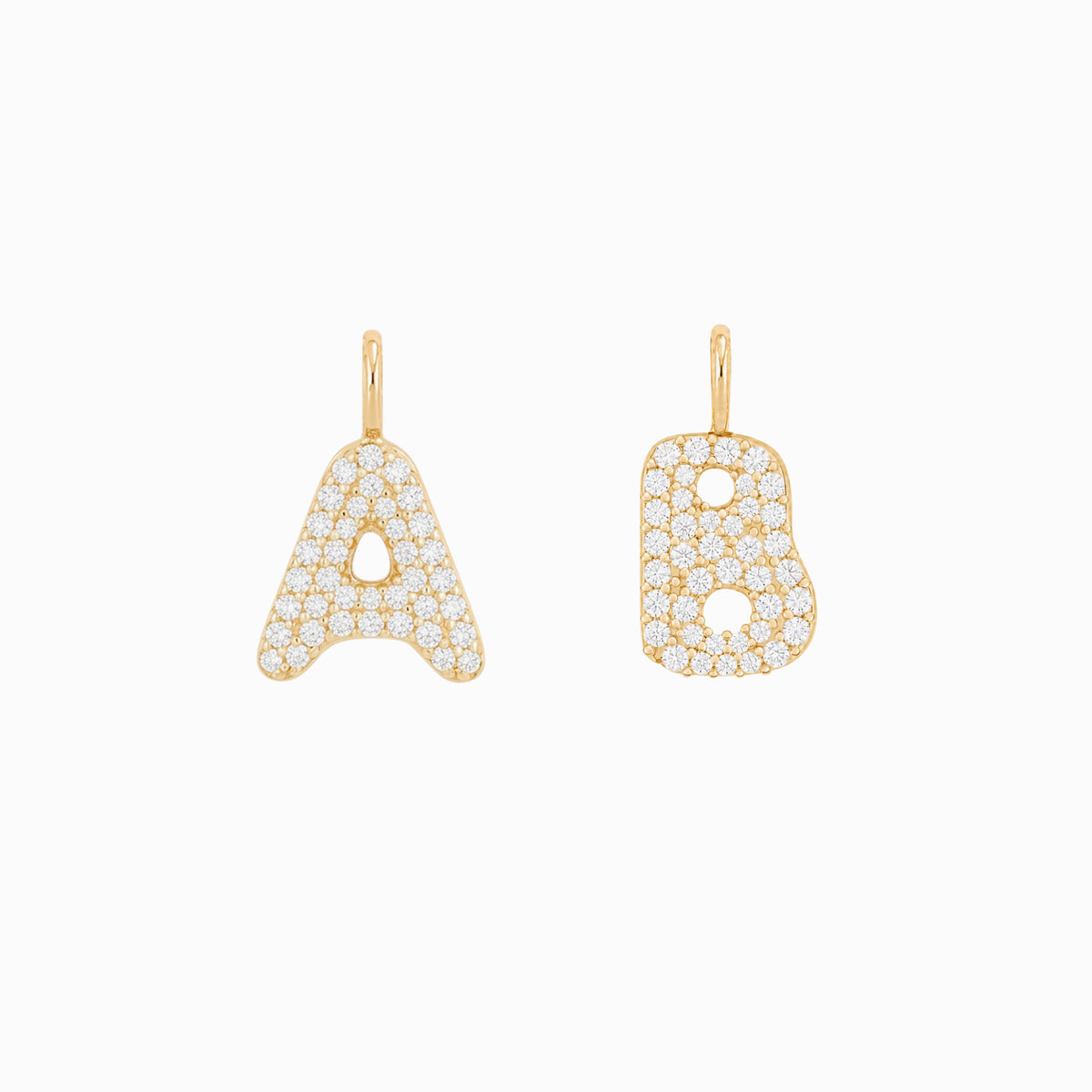 Soft Puffy Initial Letter Charm Pavé Lab Diamond 14K Solid Gold
