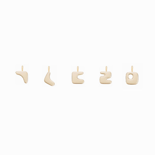 ㄴ Puffy Hangul Initial Charm Small Korean Letter 14K Solid Gold