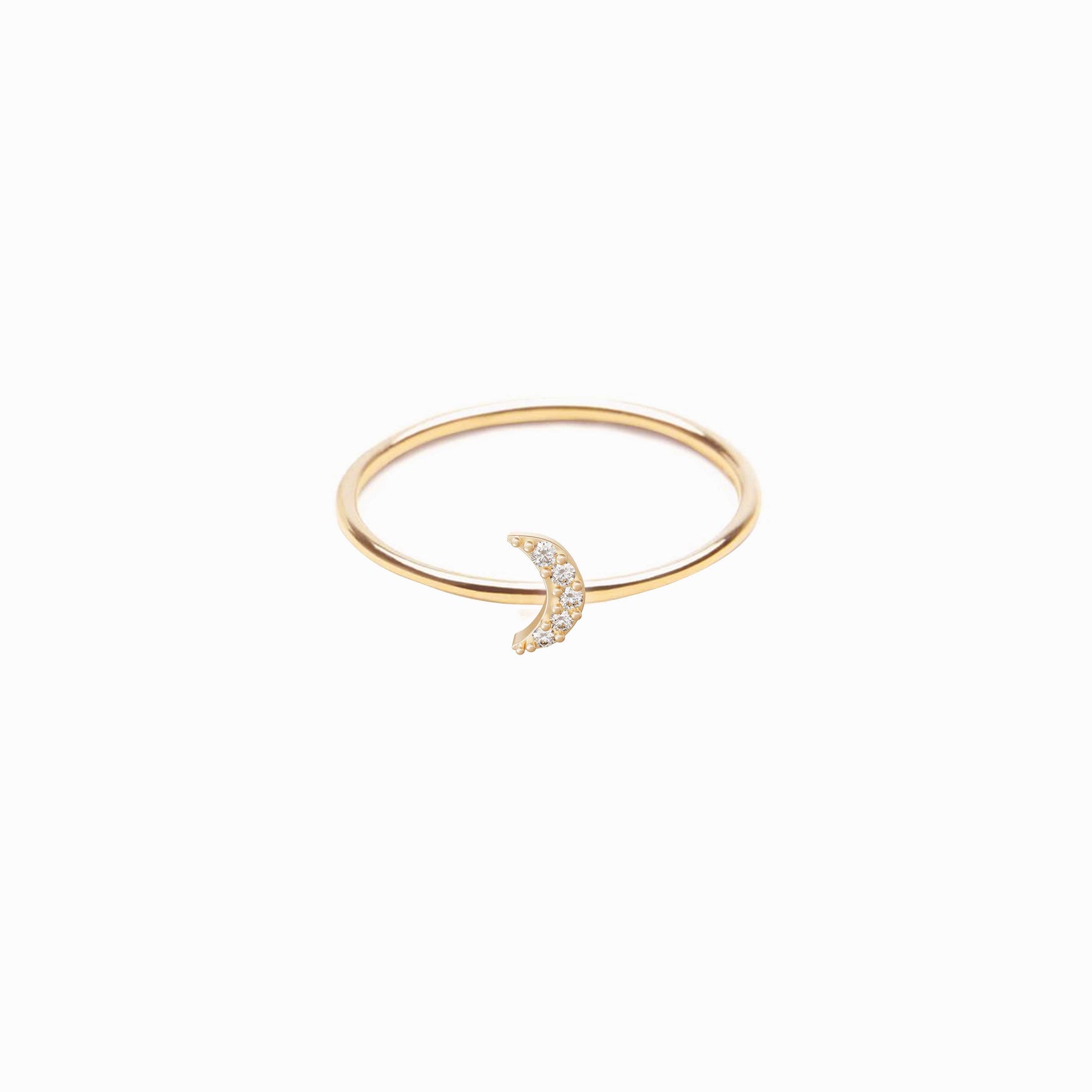 Crescent Moon Line Pavé Diamond Ring 14K Solid Gold