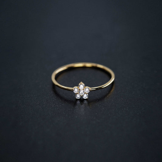 Flower Line Pavé Lab Diamond Ring 14K Solid Gold
