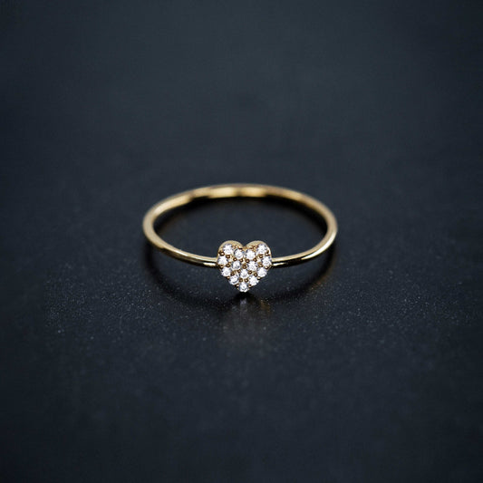Heart Line Pavé Diamond Ring 14K Solid Gold