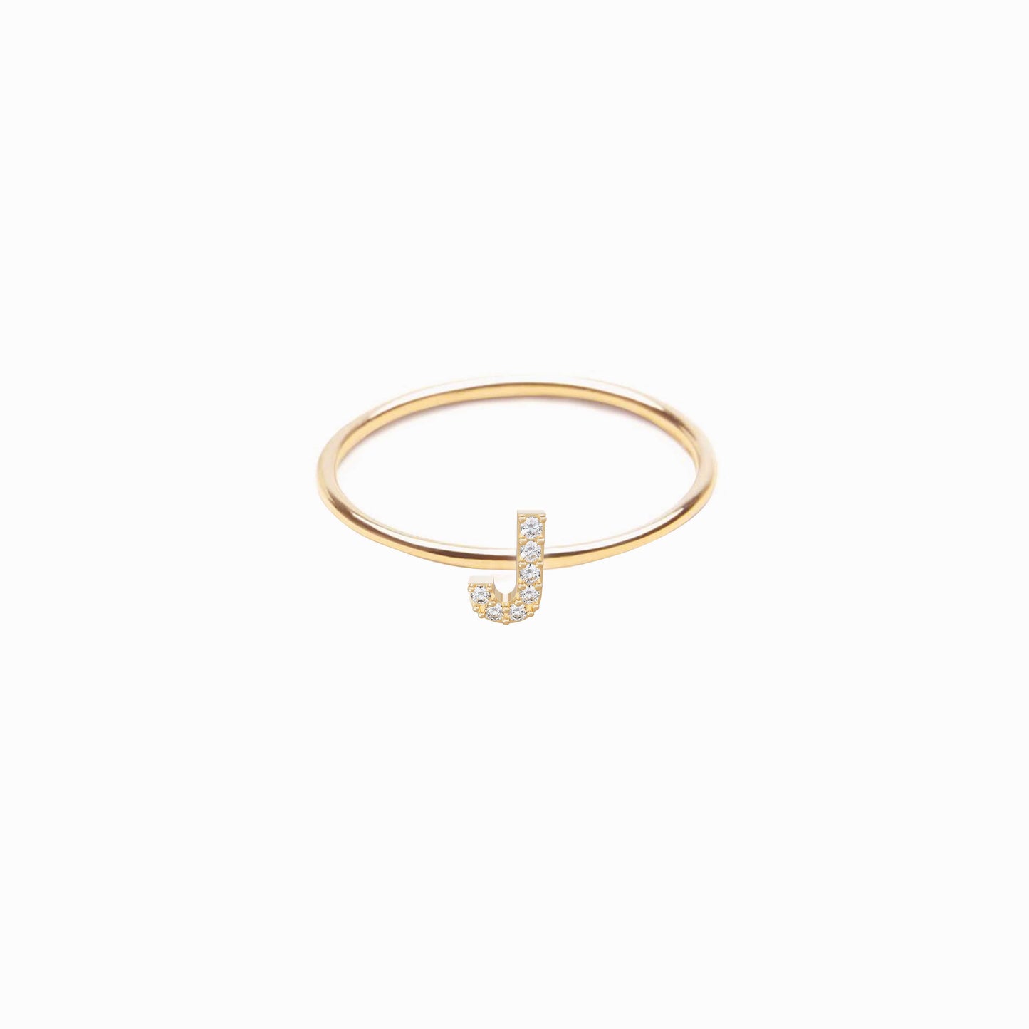 J Line Initial Letter Pavé Lab Diamond Ring 14K  Solid Gold