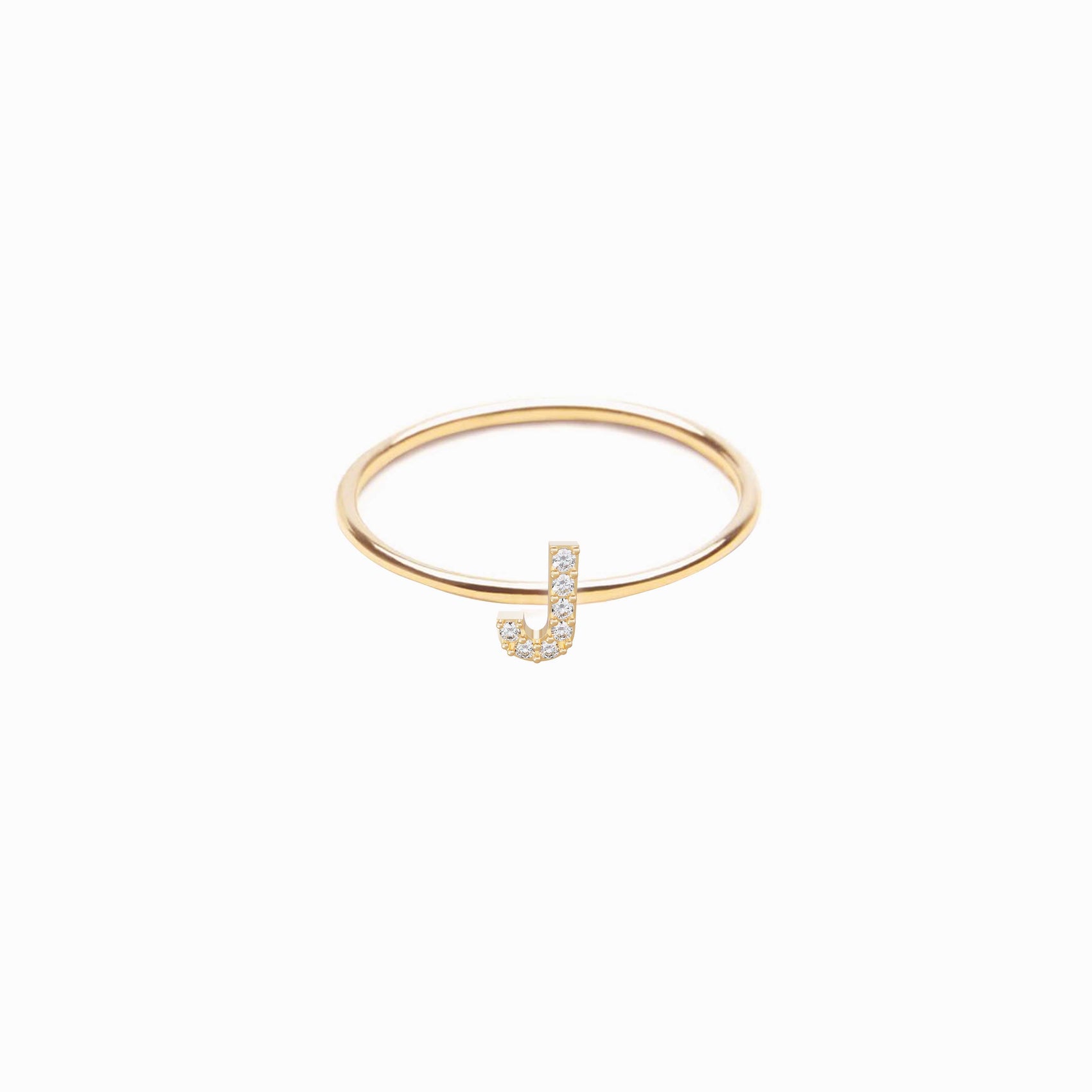 J Line Initial Letter Pavé Lab Diamond Ring 14K  Solid Gold