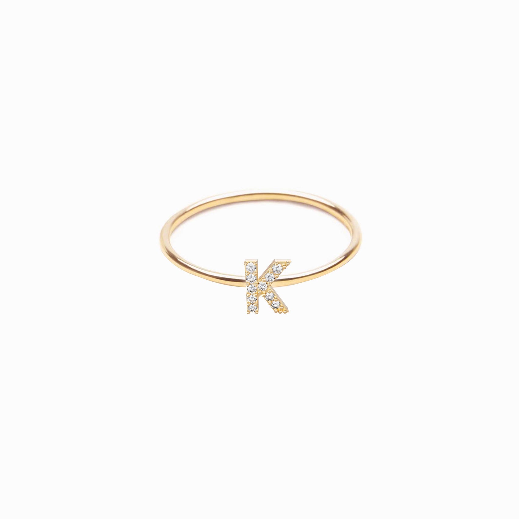 K Line Initial Letter Pavé Lab Diamond Ring 14K  Solid Gold