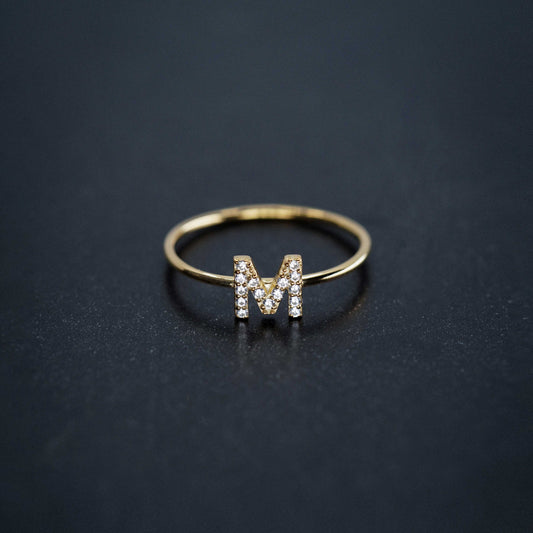 M Line Initial Letter Pavé Diamond Ring 14K Solid Gold