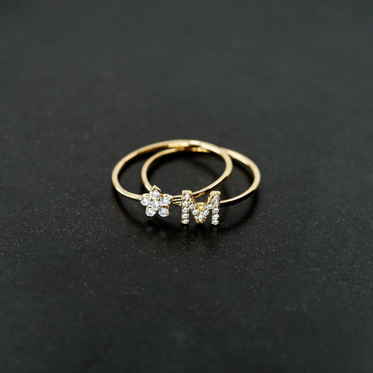 M Line Initial Letter Pavé Lab Diamond Ring 14K  Solid Gold