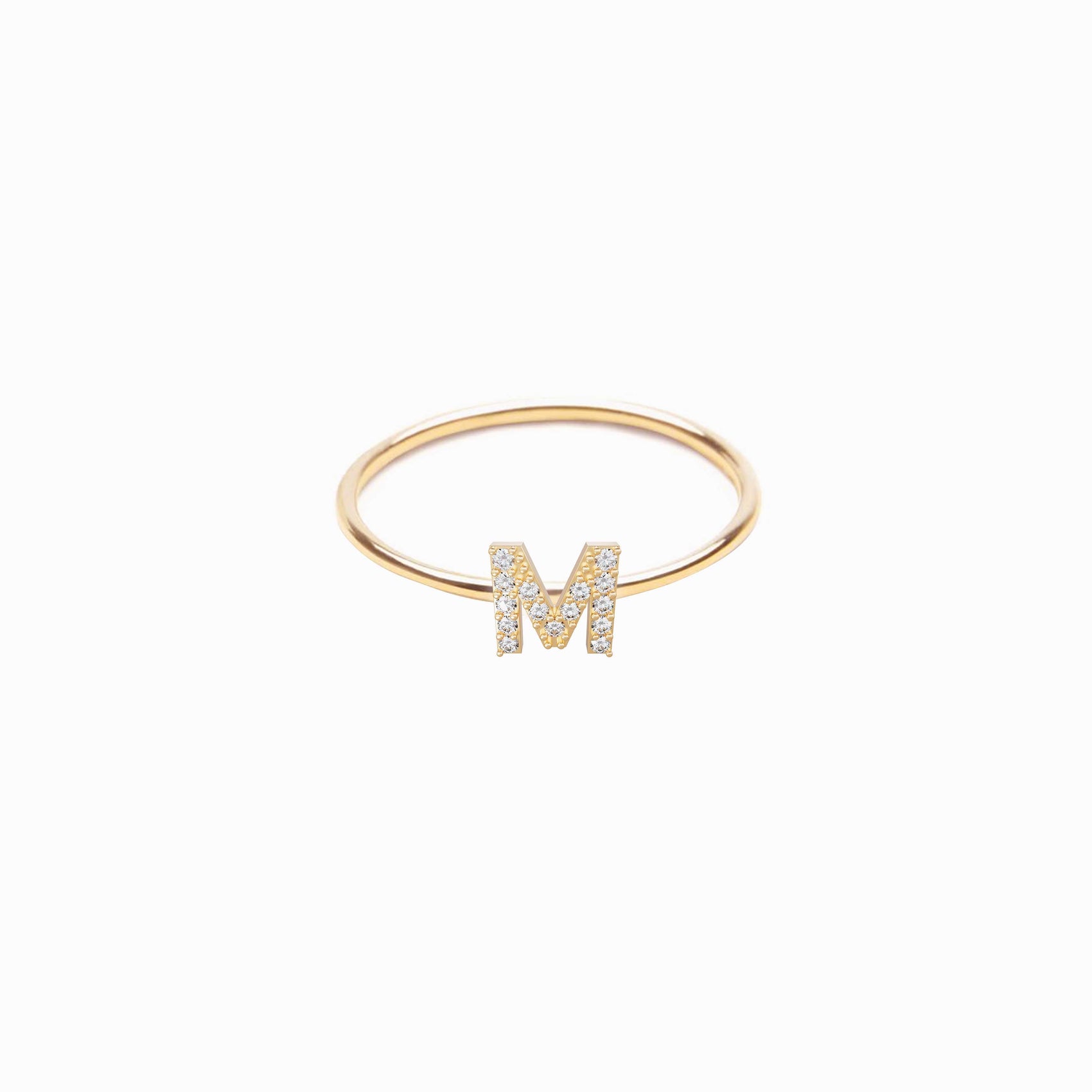 M Line Initial Letter Pavé Diamond Ring 14K Solid Gold