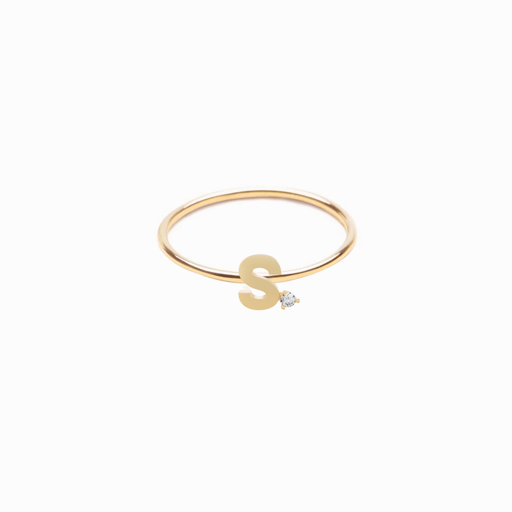 S Line Initial Letter One Lab Diamond Ring 14K Solid Gold