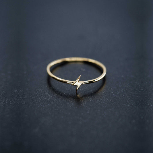Lightning Bolt Line Ring 14K  Solid Gold