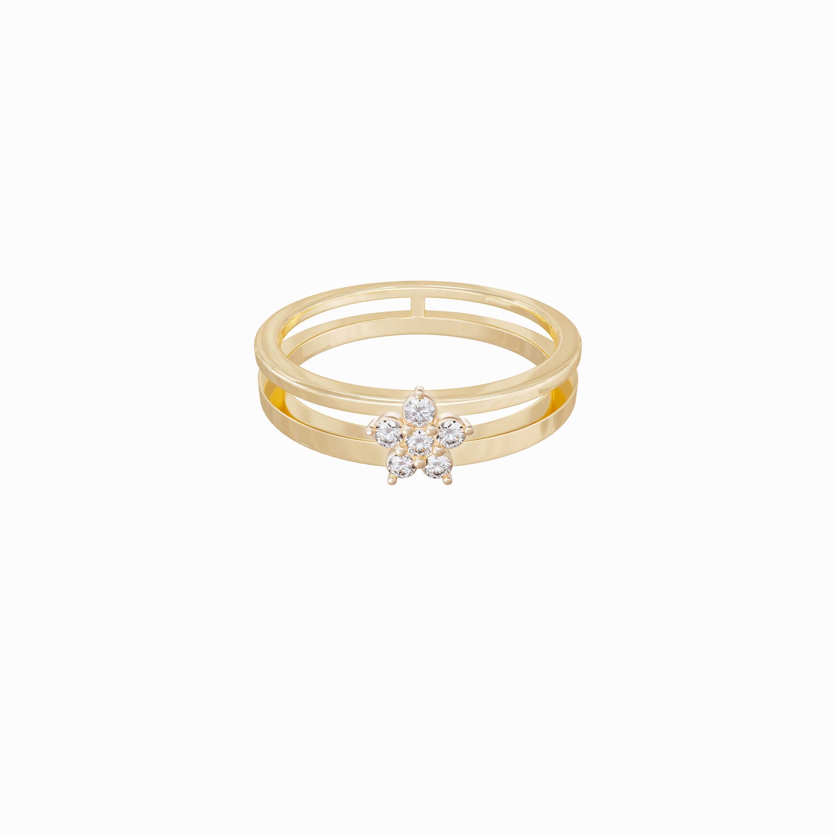 Flower Pavé Diamond Ring 14K Solid Gold