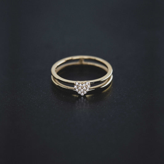 Heart Pavé Diamond Ring 14K Solid Gold
