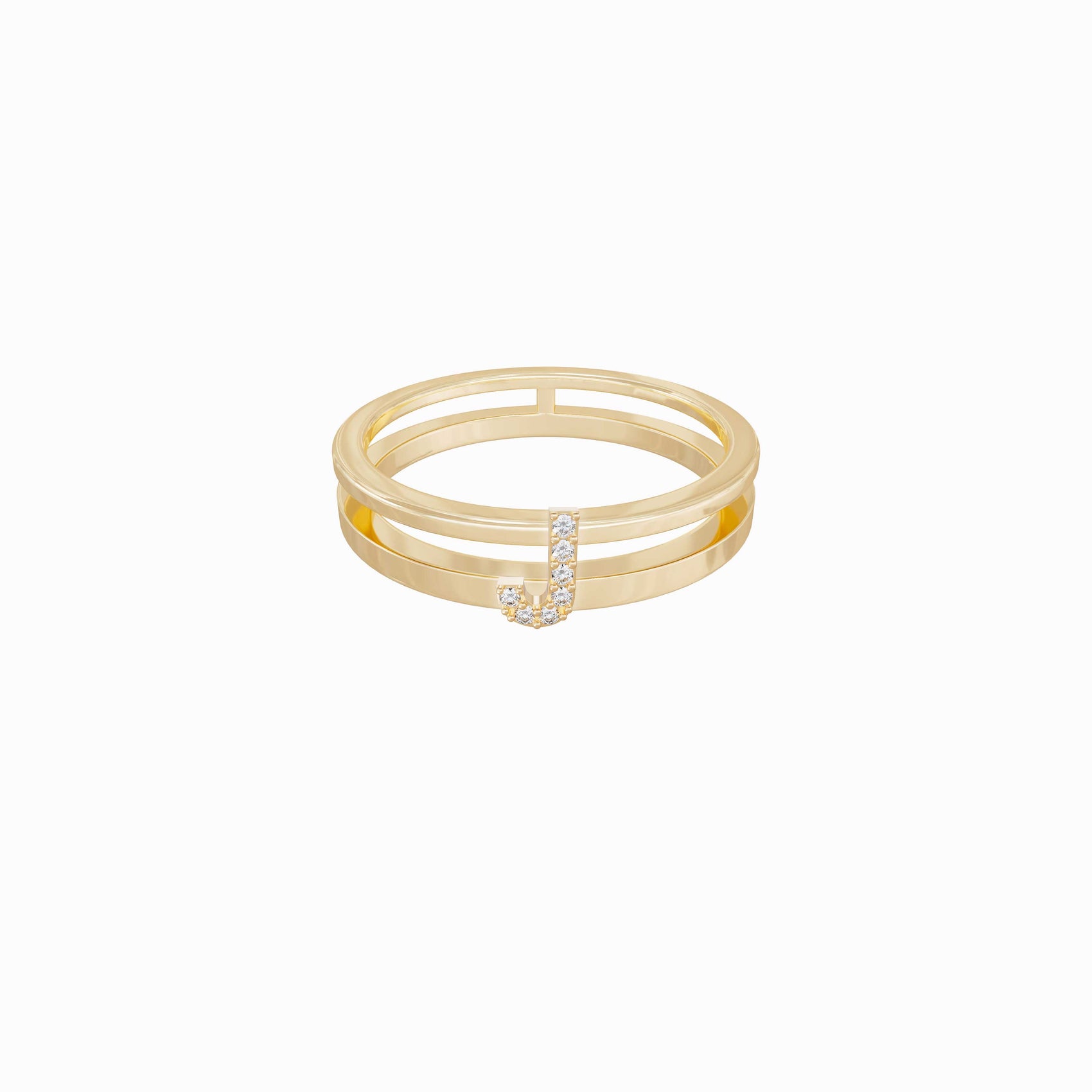 J Initial Letter Pavé Diamond Ring 14K Solid Gold