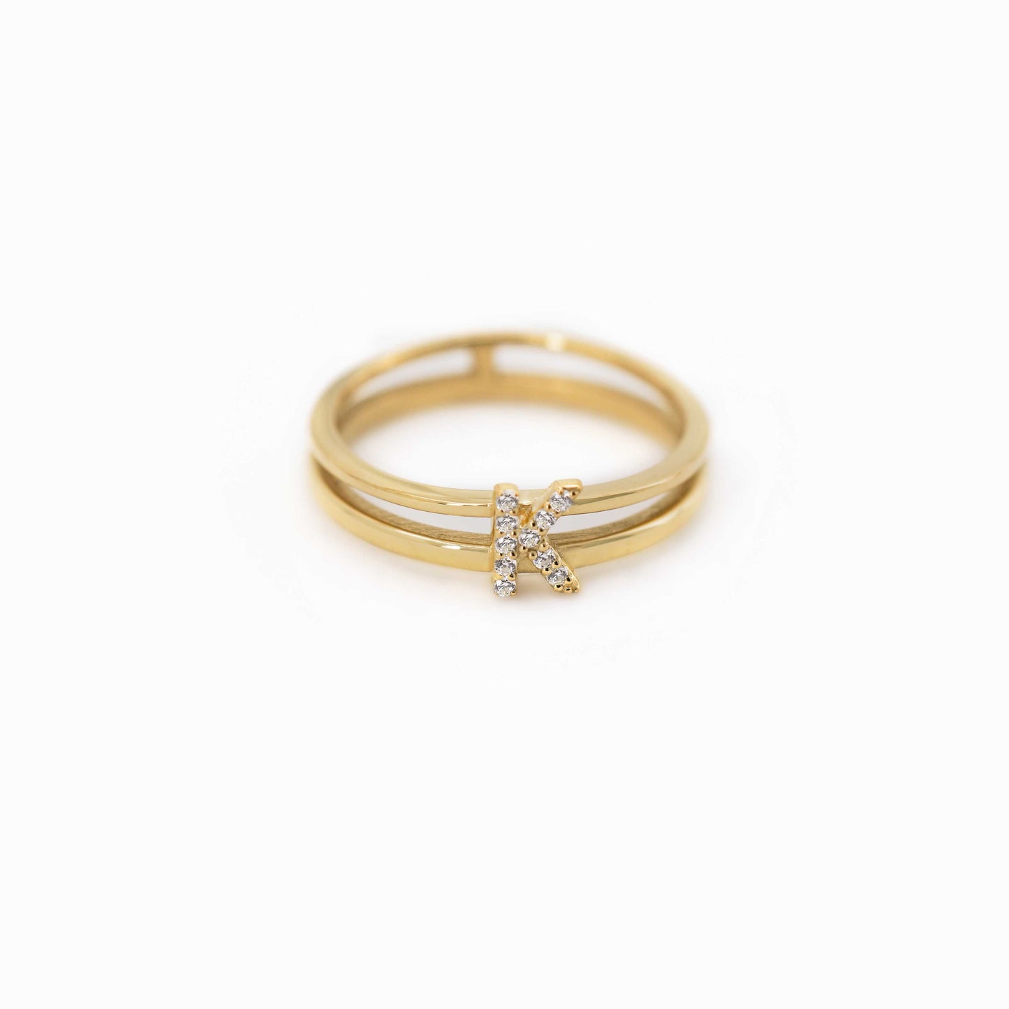 K Initial Letter Pavé Diamond Ring 14K Solid Gold