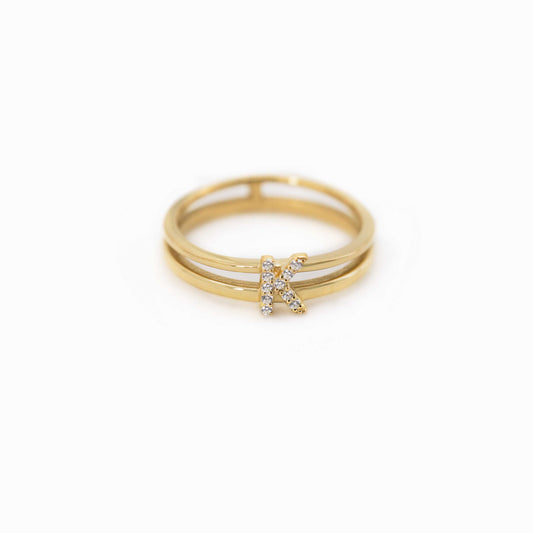 K Initial Letter Pavé Diamond Ring 14K Solid Gold