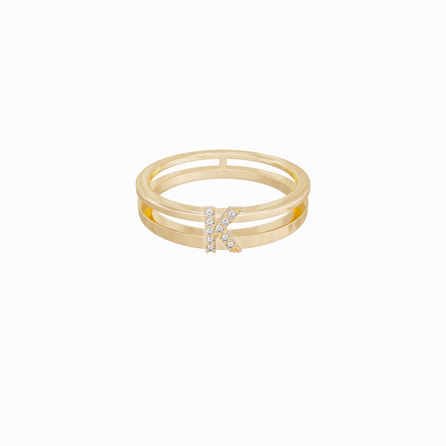 K Initial Letter Pavé Diamond Ring 14K Solid Gold