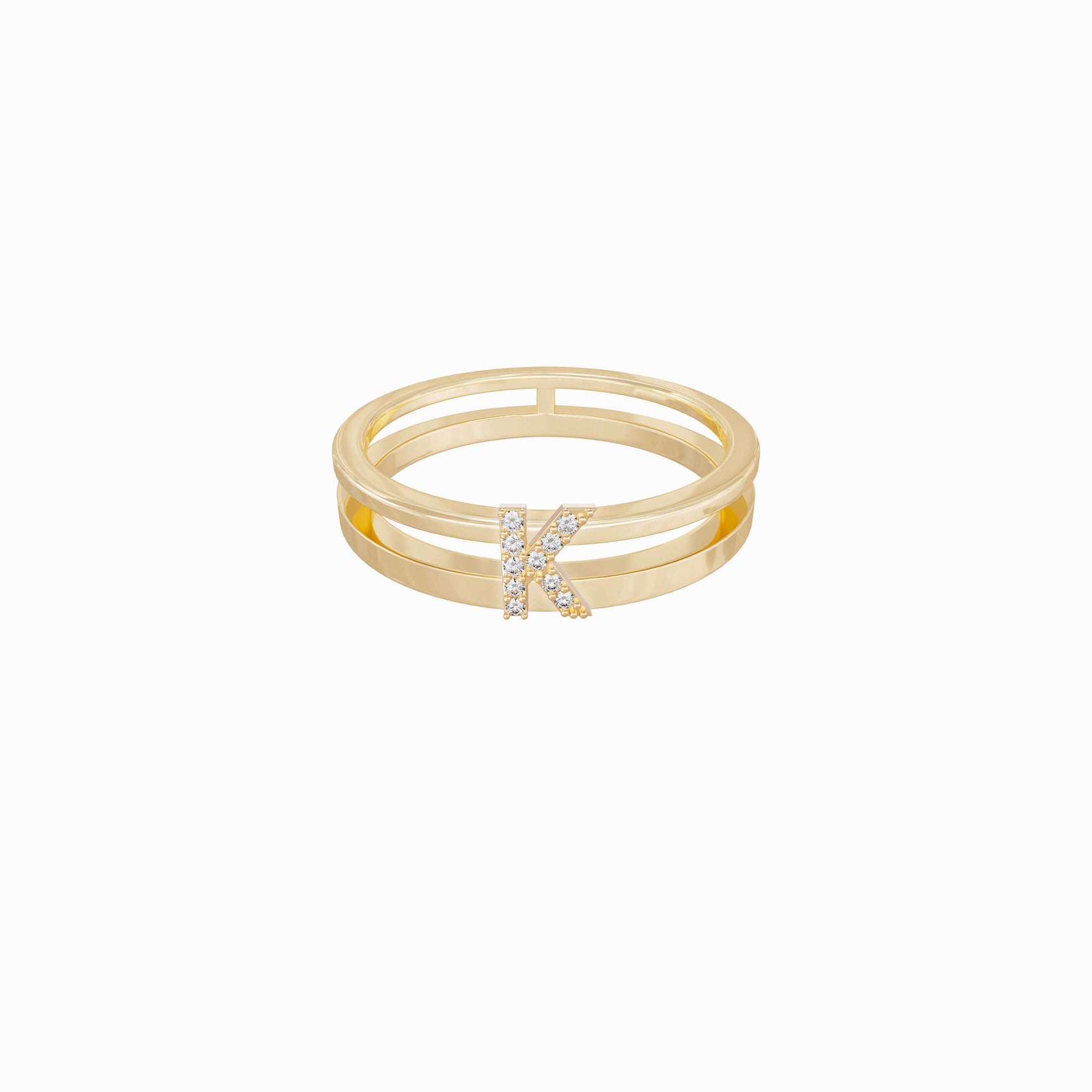 K Initial Letter Pavé Diamond Ring 14K Solid Gold