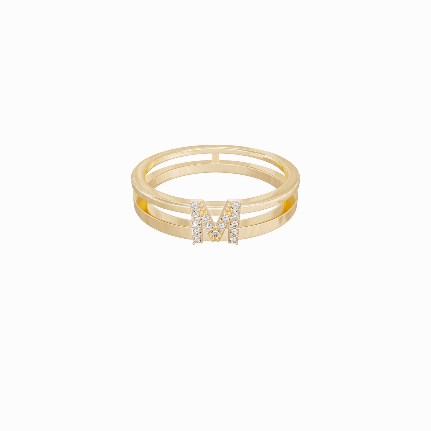 M Initial Letter Pavé Diamond Ring 14K Solid Gold