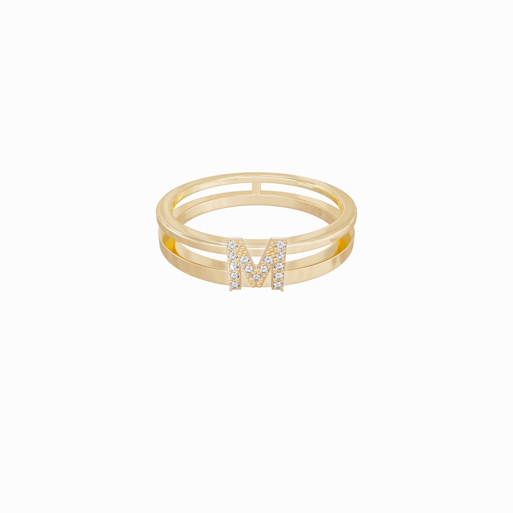 M Initial Letter Pavé Diamond Ring 14K Solid Gold