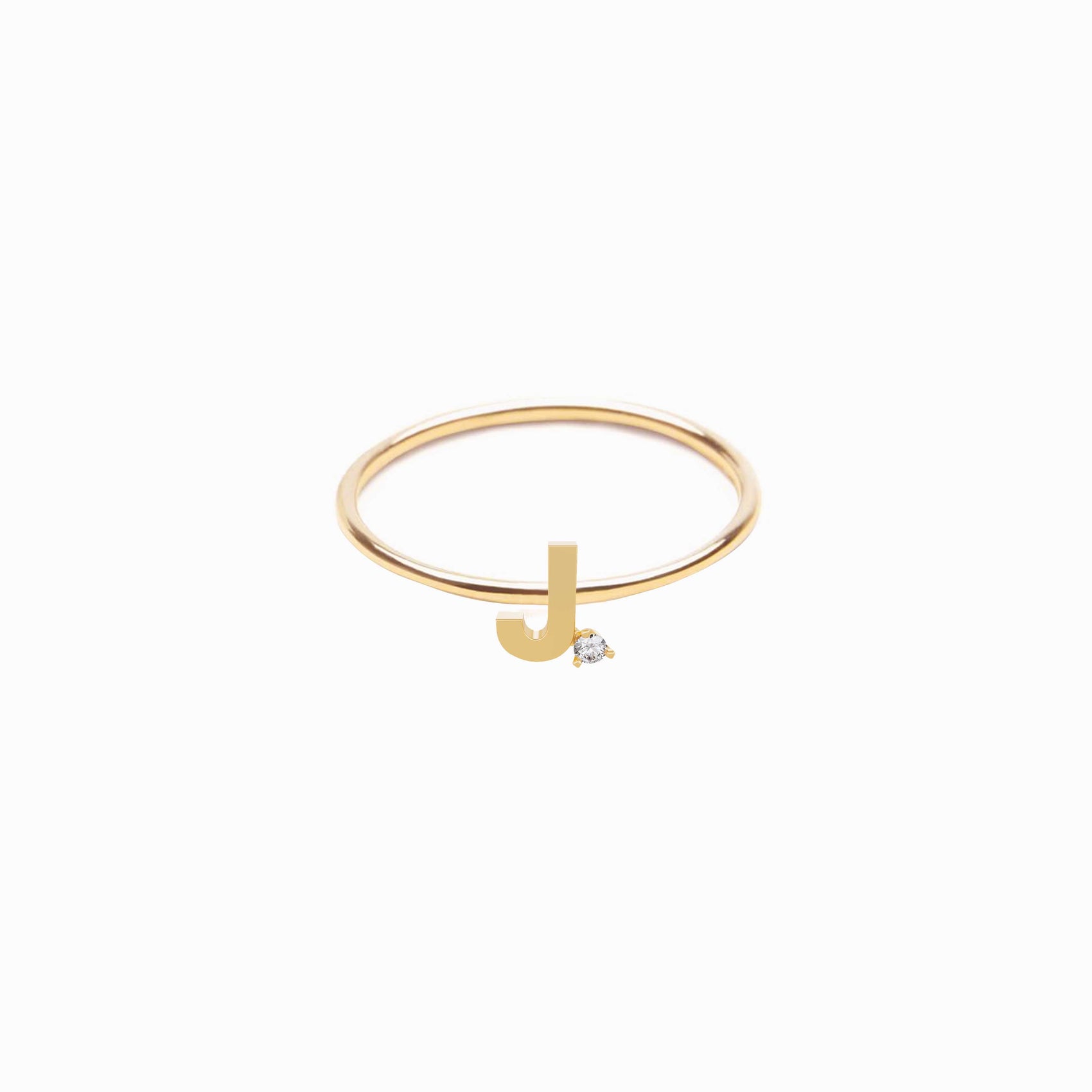 J Line Initial Letter One Pavé Diamond Ring 14K Solid Gold