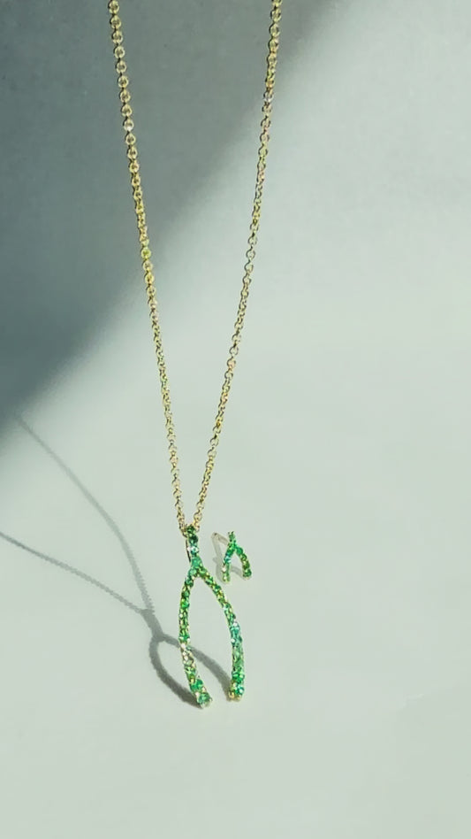 Wishbone Natural Emerald Necklace 14K Solid Gold Lucky Charm | BY L’AIMÉ NEW YORK