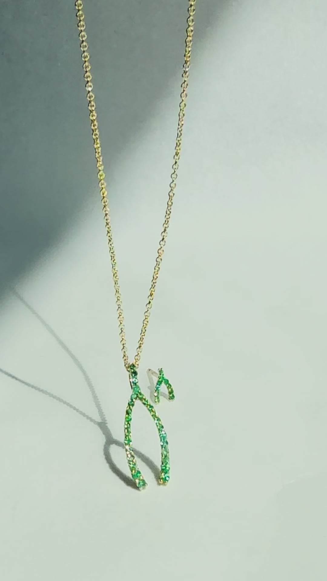 Wishbone Natural Emerald Necklace 14K Solid Gold Lucky Charm | BY L’AIMÉ NEW YORK