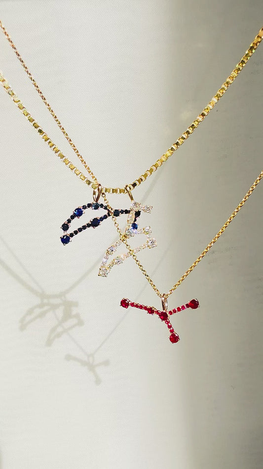 Cancer Zodiac Constellation Necklace 14K Solid Gold Ruby Birthstone