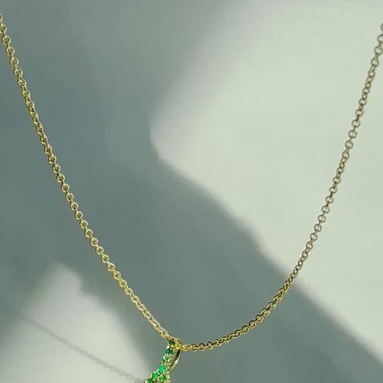 Diamond Initial Letter Charm Wishbone Natural Emerald Necklace 14K Solid Gold Lucky Charm | BY L’AIMÉ NEW YORK