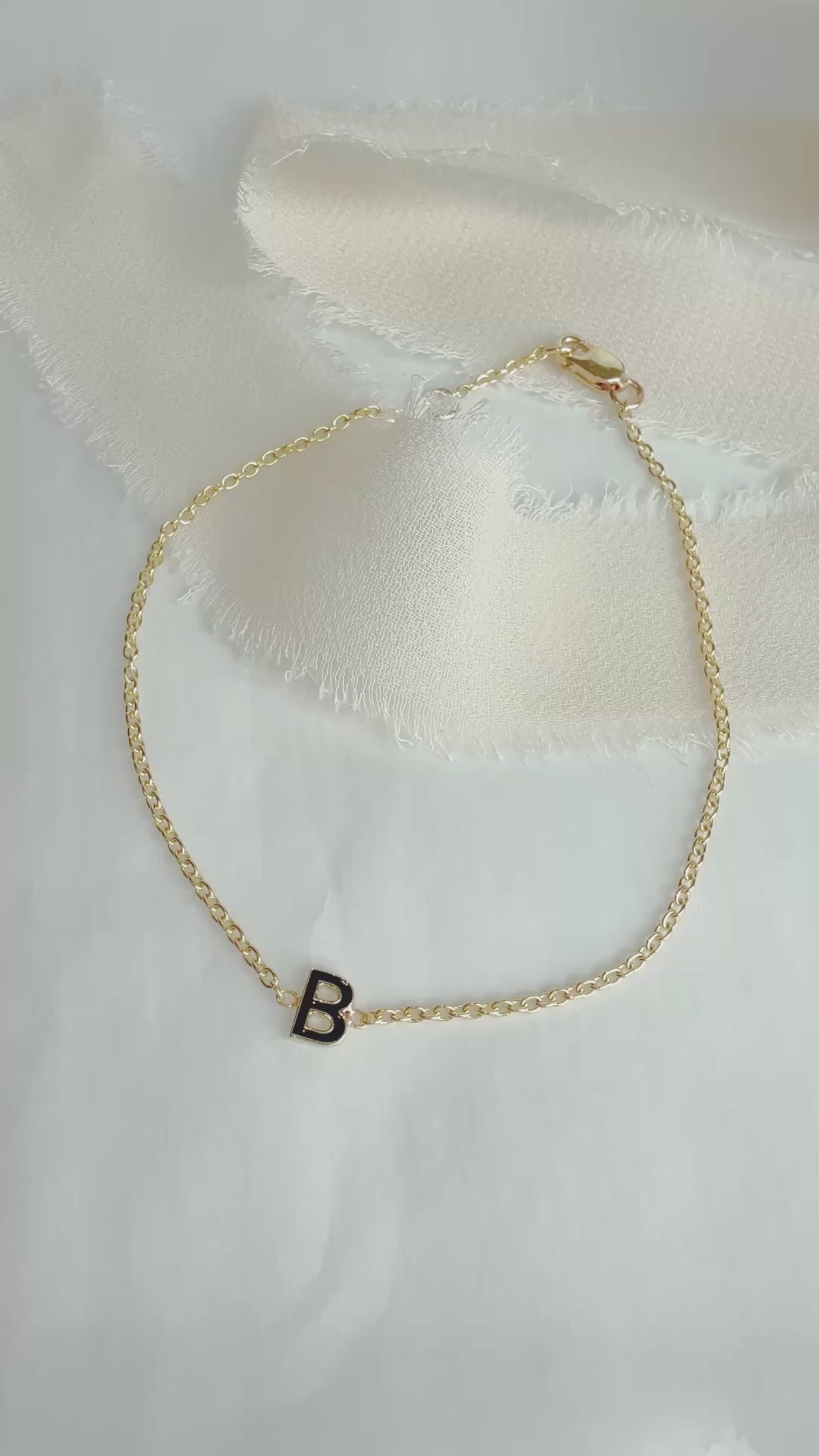 BY L’AIMÉ NEW YORK J Initial Letter Enamel Bracelet 14K Solid Gold