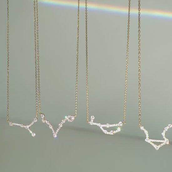 BY L’AIMÉ NEW YORK Virgo Zodiac Constellation Pavé Lab Diamond Necklace 14K Solid Gold Fine Jewelry NYC