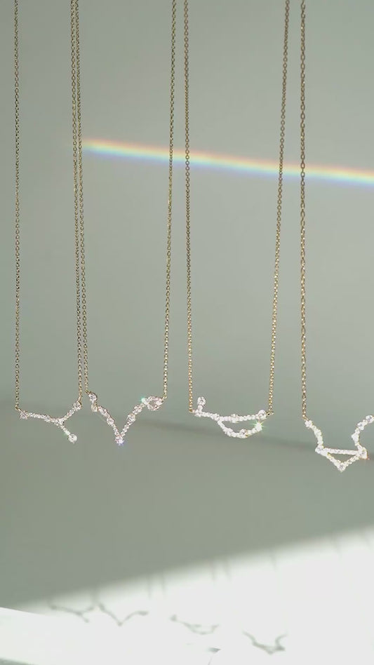 BY L’AIMÉ NEW YORK Virgo Zodiac Constellation Pavé Lab Diamond Necklace 14K Solid Gold Fine Jewelry NYC