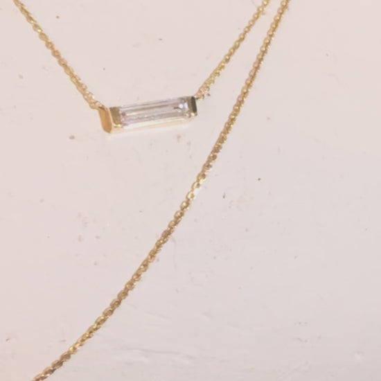 Baguette Diamond Lab Diamond Necklace Korean Name Necklace 14k Solid Gold | BY L’AIMÉ NEW YORK