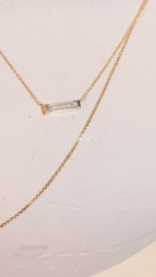 Baguette Diamond Lab Diamond Necklace Korean Name Necklace 14k Solid Gold | BY L’AIMÉ NEW YORK