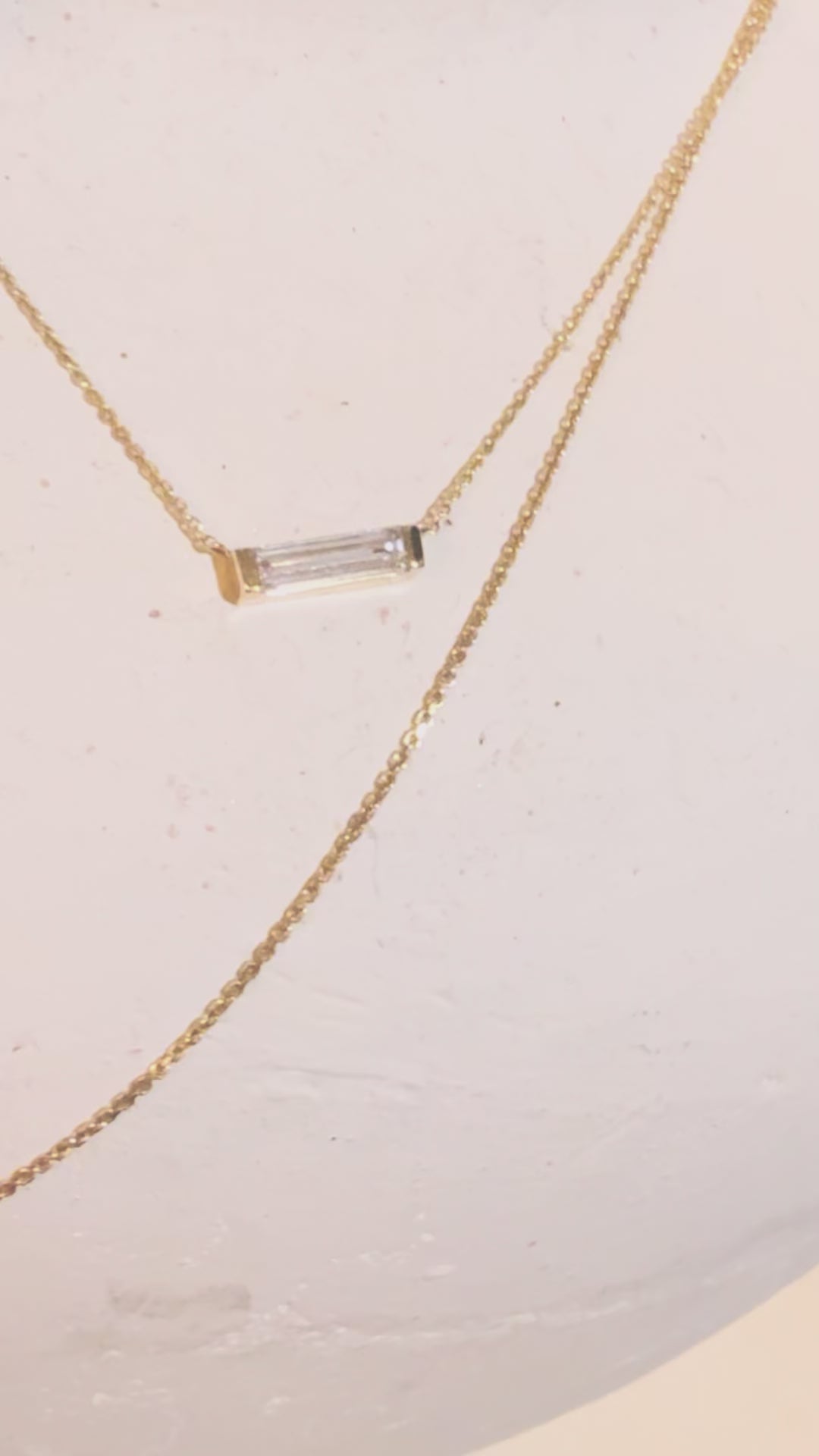 Baguette Diamond Lab Diamond Necklace Korean Name Necklace 14k Solid Gold | BY L’AIMÉ NEW YORK