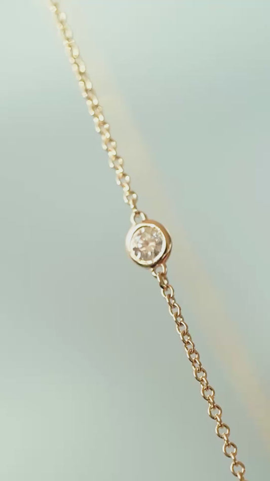 Bezel Solitaire Lab Diamond Necklace 14k Solid Gold