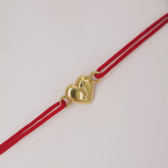 Heart Initial Letter Charm Cord Bracelet 14K Solid Gold Baby Gift Kids Gift