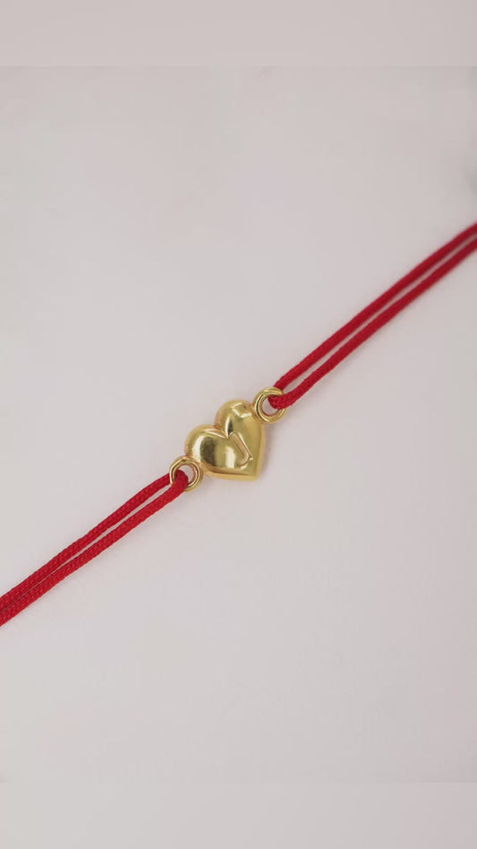 Heart Initial Letter Charm Cord Bracelet 14K Solid Gold Baby Gift Kids Gift