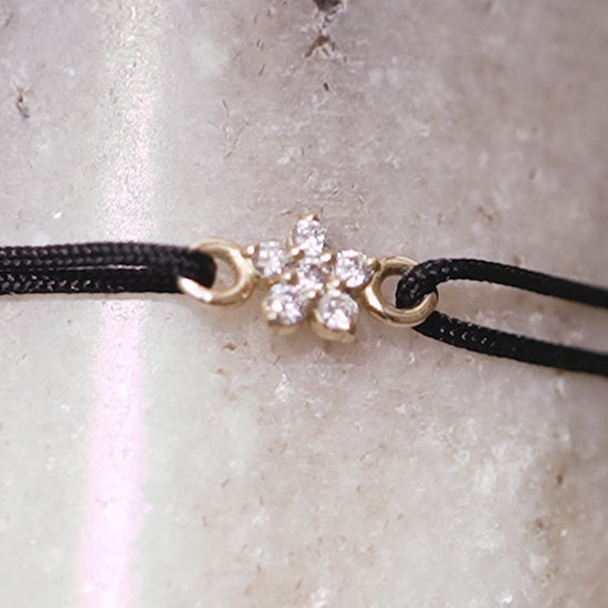 Flower Pavé Lab Diamond Cord Bracelet 14K Solid Gold