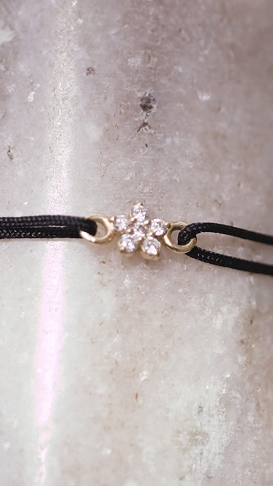 Flower Pavé Lab Diamond Cord Bracelet 14K Solid Gold