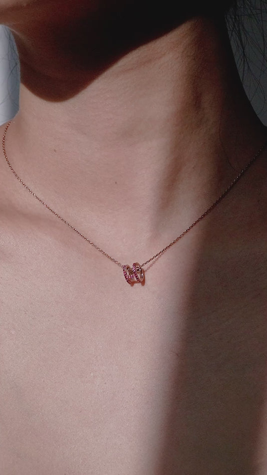Eclipse H Initial Letter Pavé Pink Sapphire Gold Necklace 14K Rose Gold