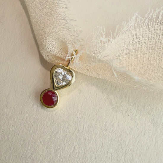 BY L’AIMÉ NEW YORK Heart Shape Lab Diamond & Natural Ruby Charm 14K Solid Gold | July Birthstone