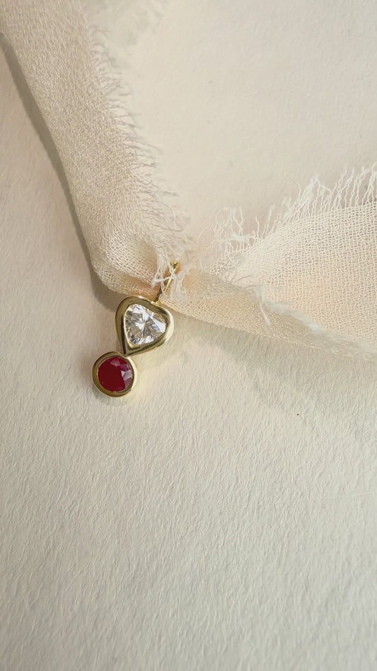 BY L’AIMÉ NEW YORK Heart Shape Lab Diamond & Natural Ruby Charm 14K Solid Gold | July Birthstone