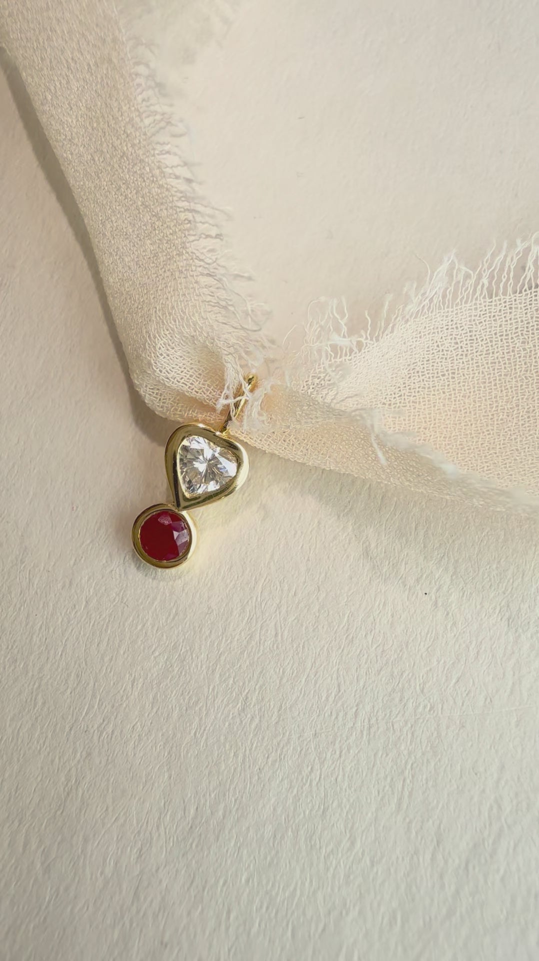 BY L’AIMÉ NEW YORK Heart Shape Lab Diamond & Natural Ruby Charm 14K Solid Gold | July Birthstone
