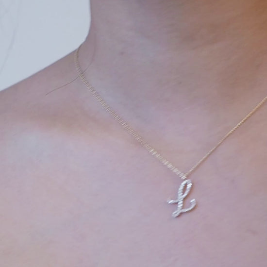 L Script Initial Letter Pavé Diamond Charm 14K Gold